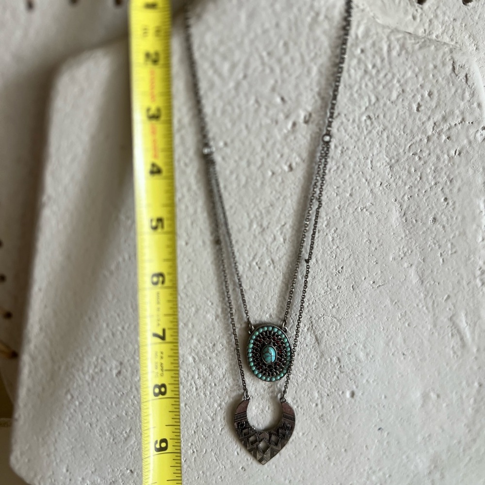 LUCKY Boho Silver tone Necklace Double Strand Lobster Claw Layered - Picture 11 of 14